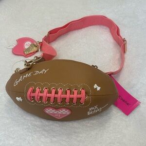 *New* Betsey Johnson Pink and Brown XO Toss Football Crossbody Bag